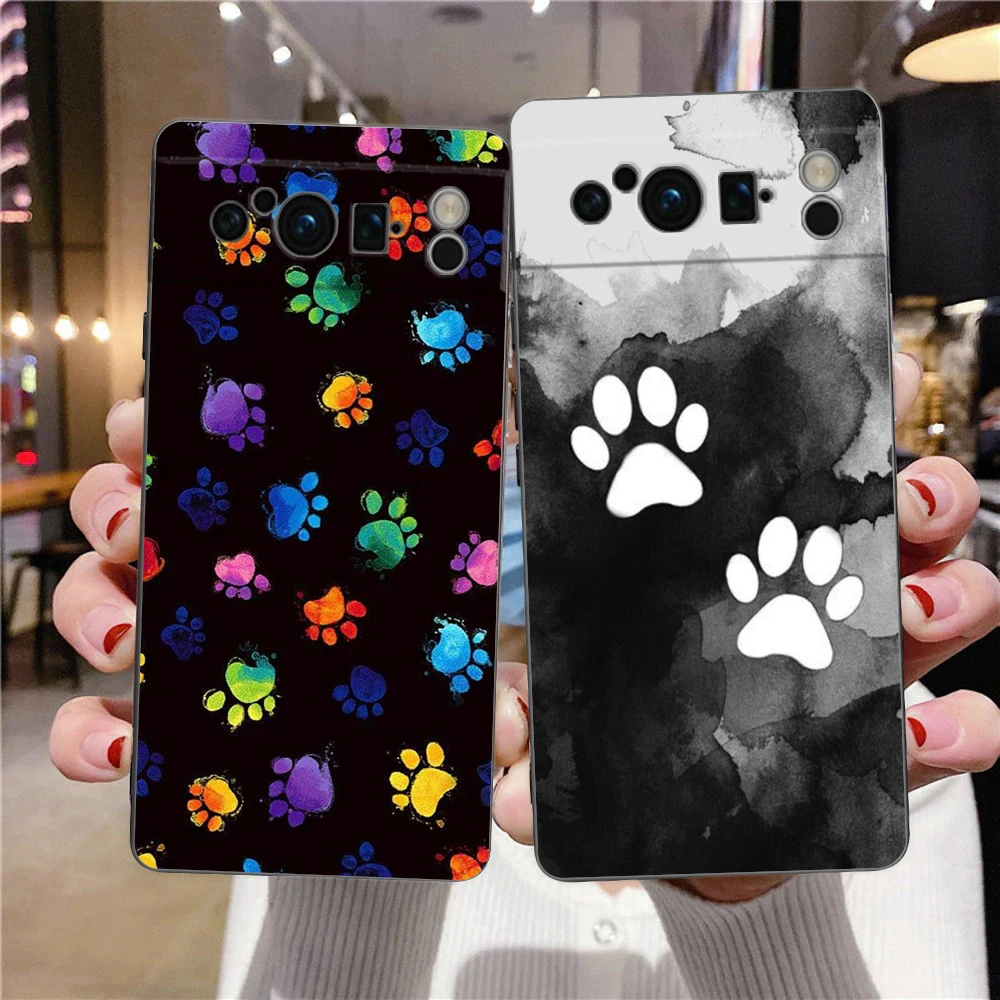 Black Soft Shell Phone Case with Cute Dog Paw Print Design