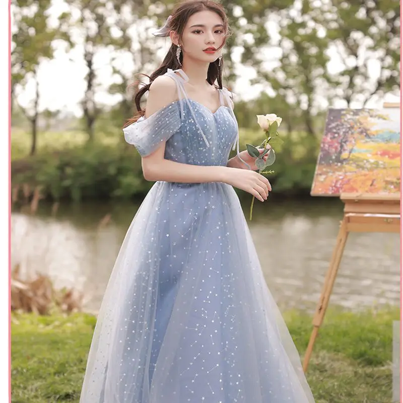 

Popodion Bridesmaid Dress Long Fairy Slim Sequins Elegant Dress Women for Wedding Party CHD20792