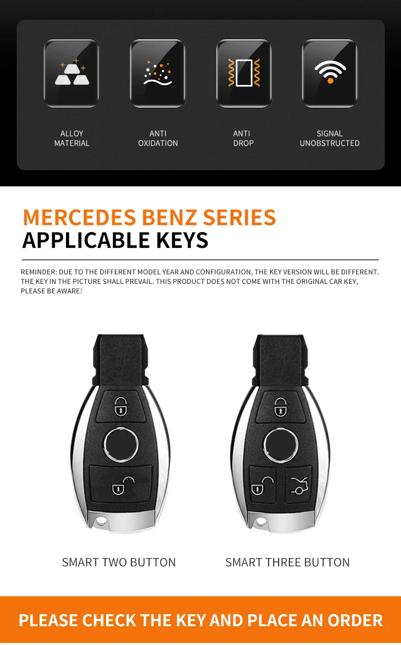 Custodia per chiave A distanza per auto in lega di zinco Shell Fob per Mercedes Benz A B C classe E GLA CLA GLC CLS W204 W221 W205 W176 W212 W463 AMG - S5d9db49d60104c43a6fa3bbce92e3a28M