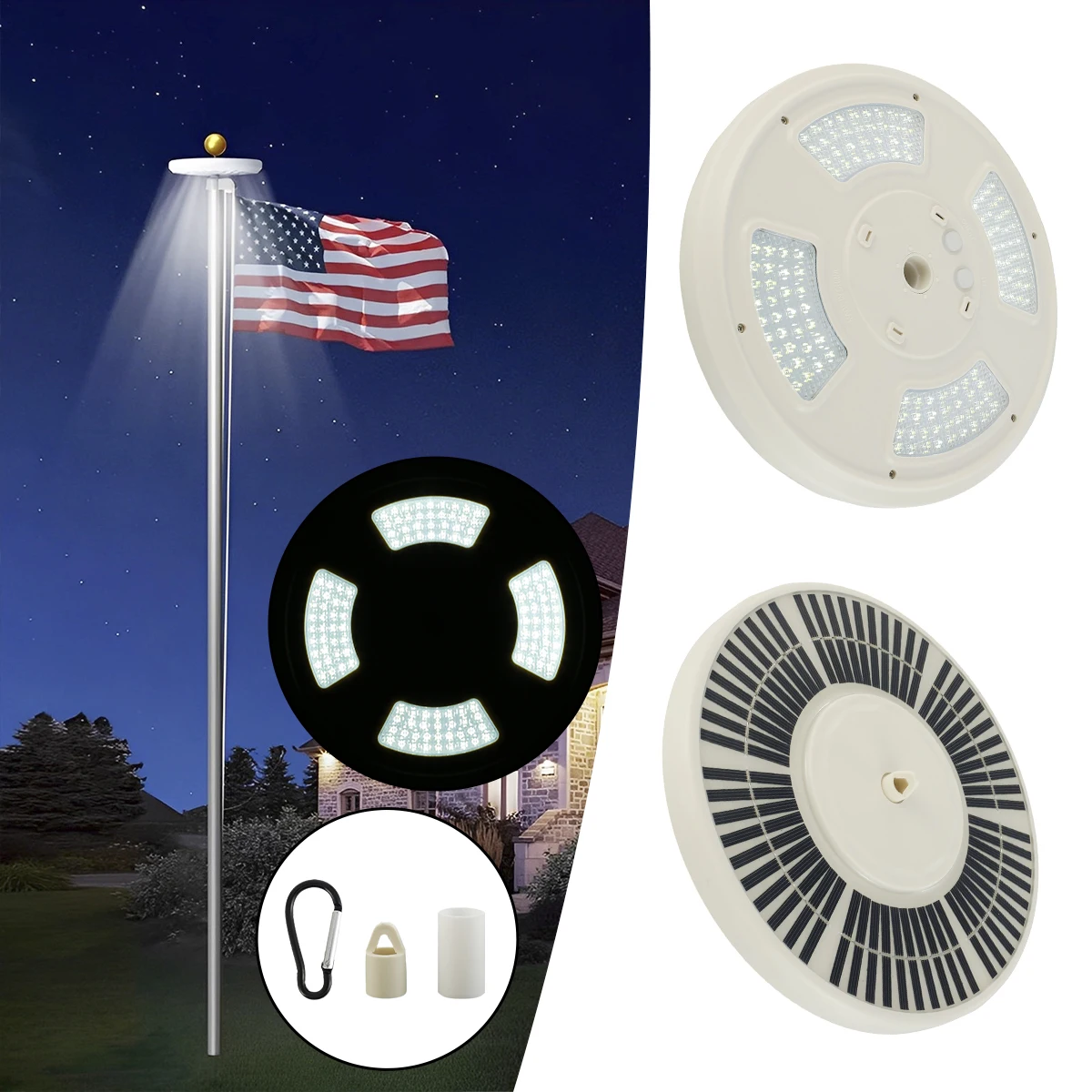 

New Solar Flag Pole Light with 128 LEDs and Hook 2500mAh LED Flagpole Light Auto On/Off Outdoor Solar Powered Light Wide Angle