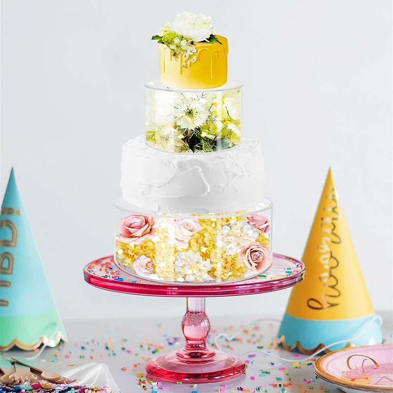 2Pcs Acrylic Cake Stand Fillable Risers with LED Lights, Clear Stackable Cake Display T... - UGI Packaging