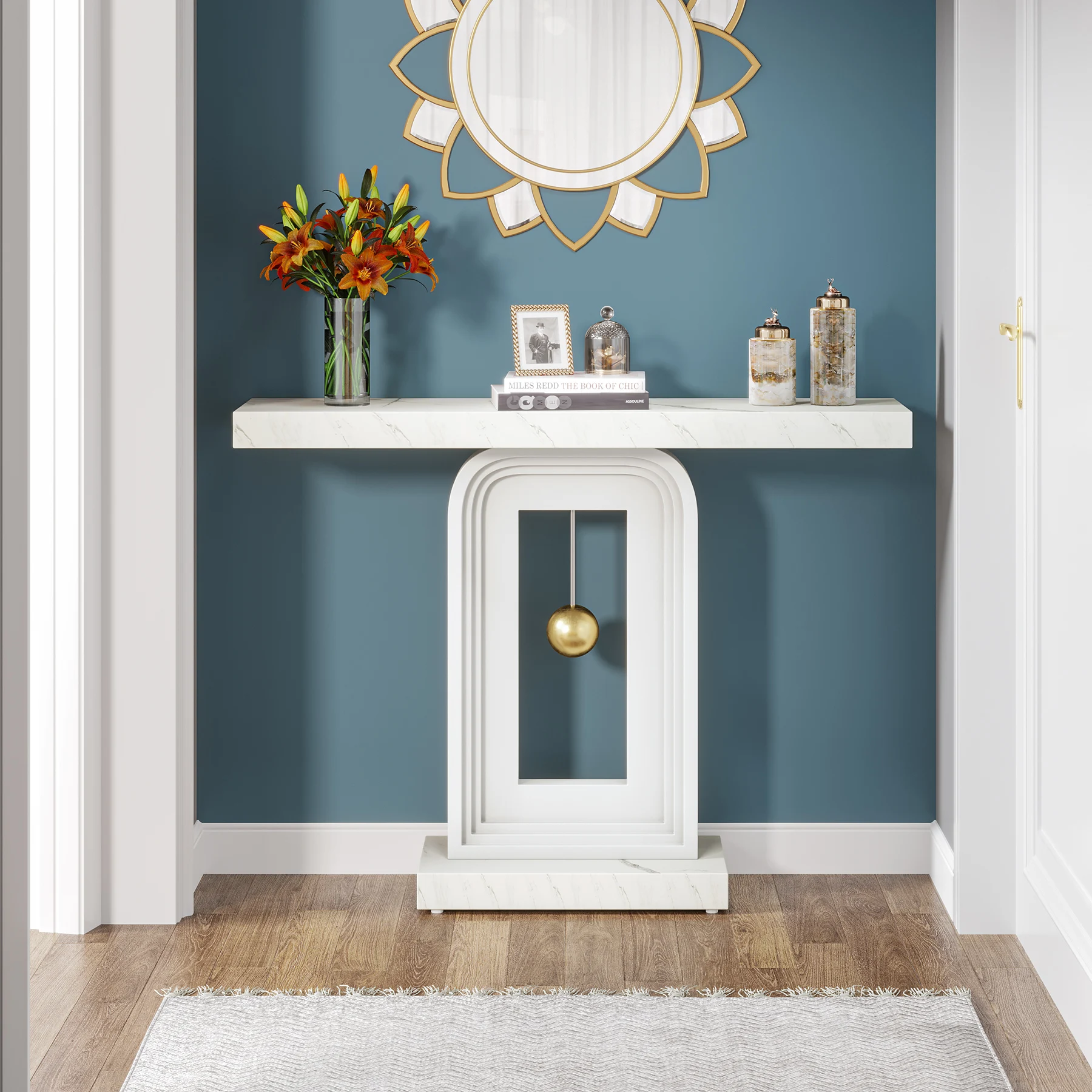 Tribesigns Modern Console Table, 40 Inches Narrow Sofa Entryway Table with Pendulum Shape Base, Contemporary Wood Accent Table