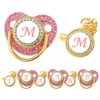 New Newborn Pacifiers for Babies Pink Rhinestones Personalized Pacifier Clip Lid Set 26 Name Initials Infant Nipple Teether Gift 1