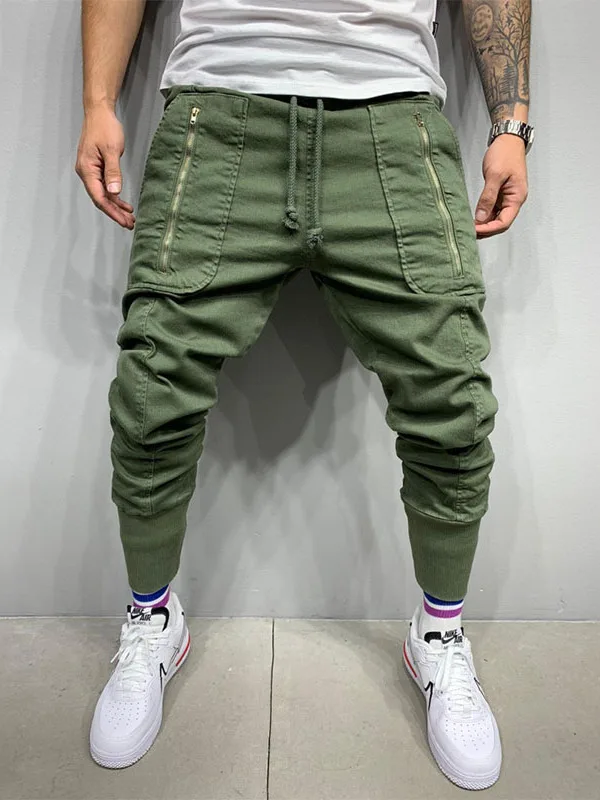 Casual Workwear Pants Men's Zipper Pencil Joggers Sweatpants Youthful Vitali Sle Elastic Waist Long Trousers Summer Season