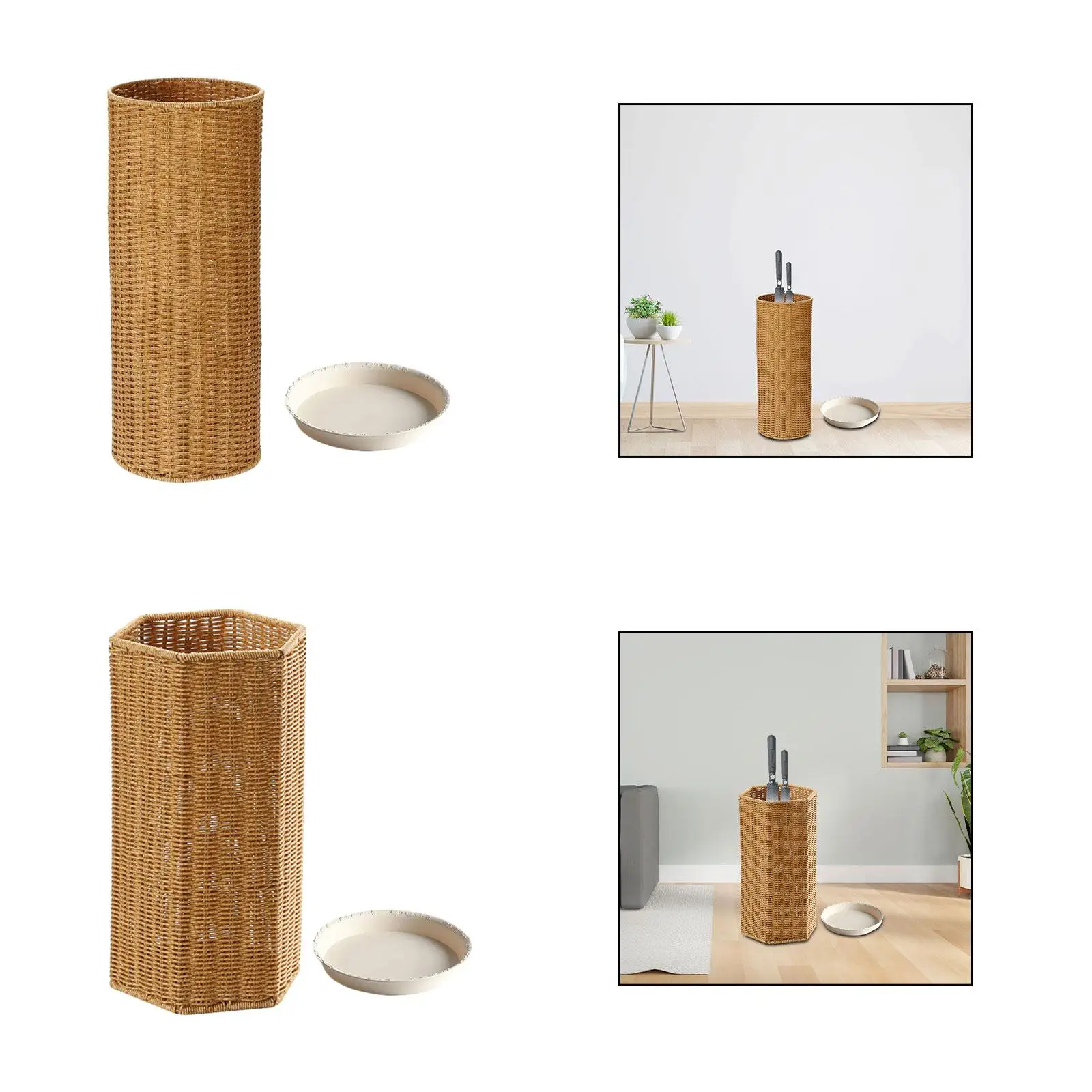 Umbrella Holder Weaving Umbrella Stand with Dip Tray Vintage Style Yoga Mats Umbrella Holder Bucket for Doorway Porch Entryway Bathroom Hallway