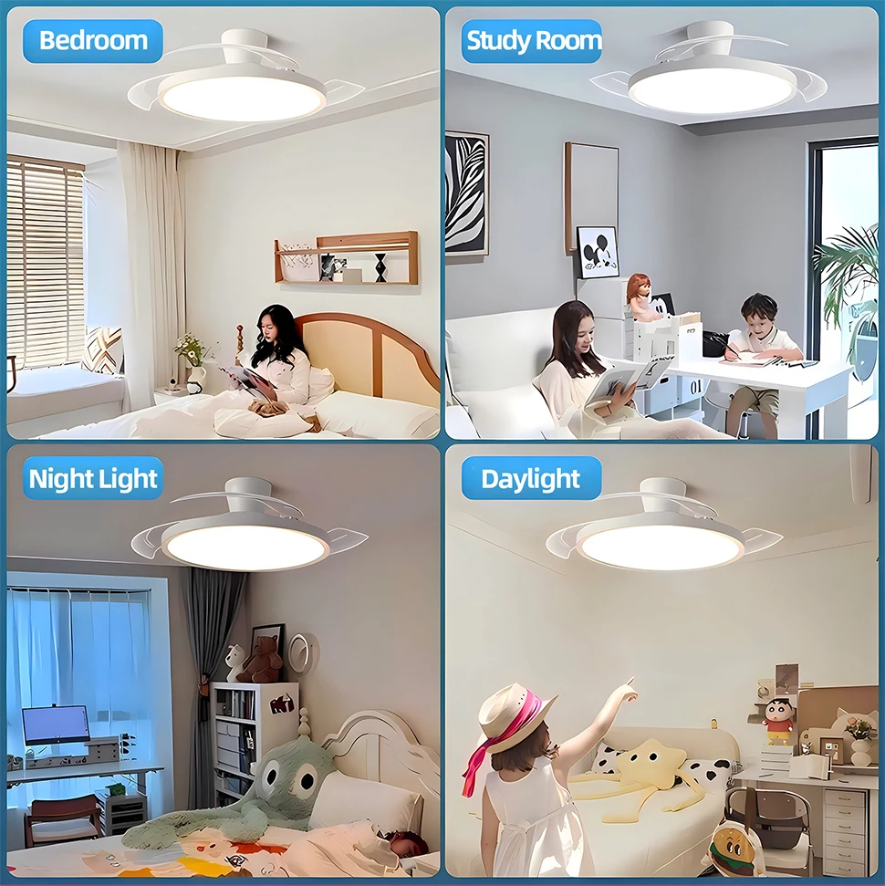 Silent Ceiling Fan Light for Bedroom Decorative Lighting Lamp Air Invisible Blade Retractable Smart Ceiling Fan with Light