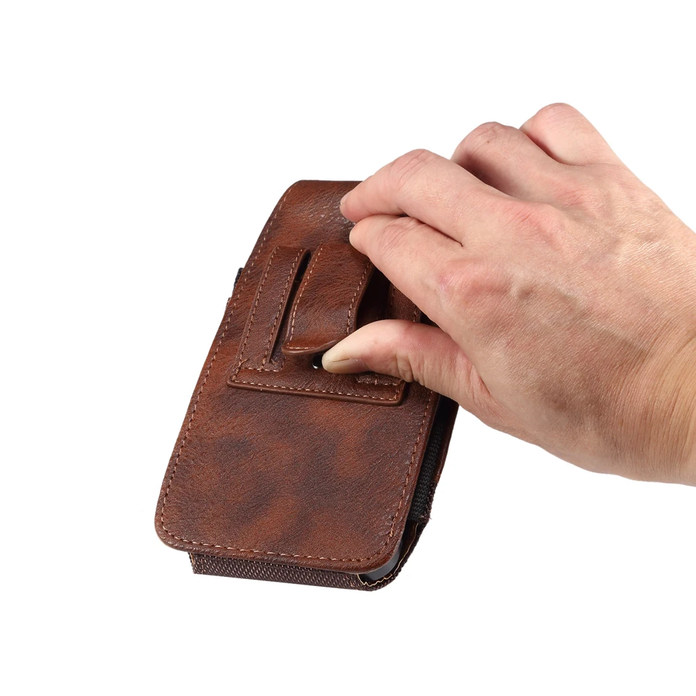 Leather Men Waist Bag-Universal Mobile Phone Belt Clip Case for iPhone 16 15 14 13 Pro Max Samsung Galaxy S22 S23 Xiaomi Huawei