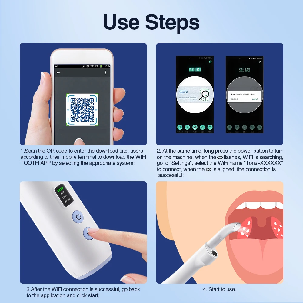 White Electric Tonsil Stone Remover with HD Camera and LED Light