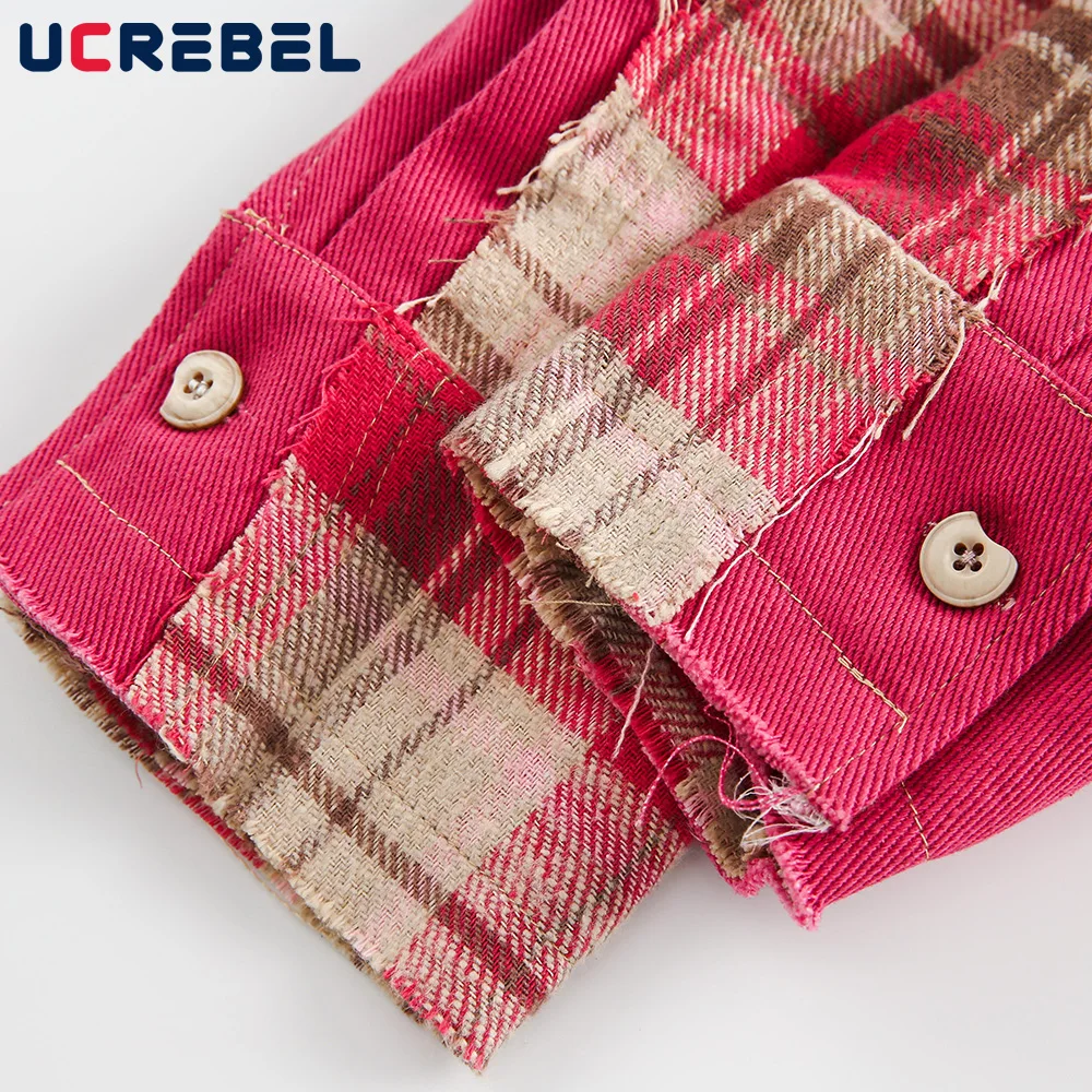 Mens Plaid Long Sleeve Shirts Spring Loose Fit