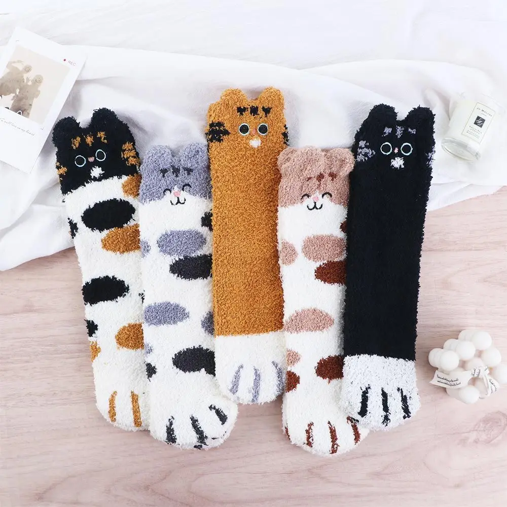 

Fashion Thick Plush Winter Warm Coral velvet socks Sleeping Socks Floor Socks Cat Paw