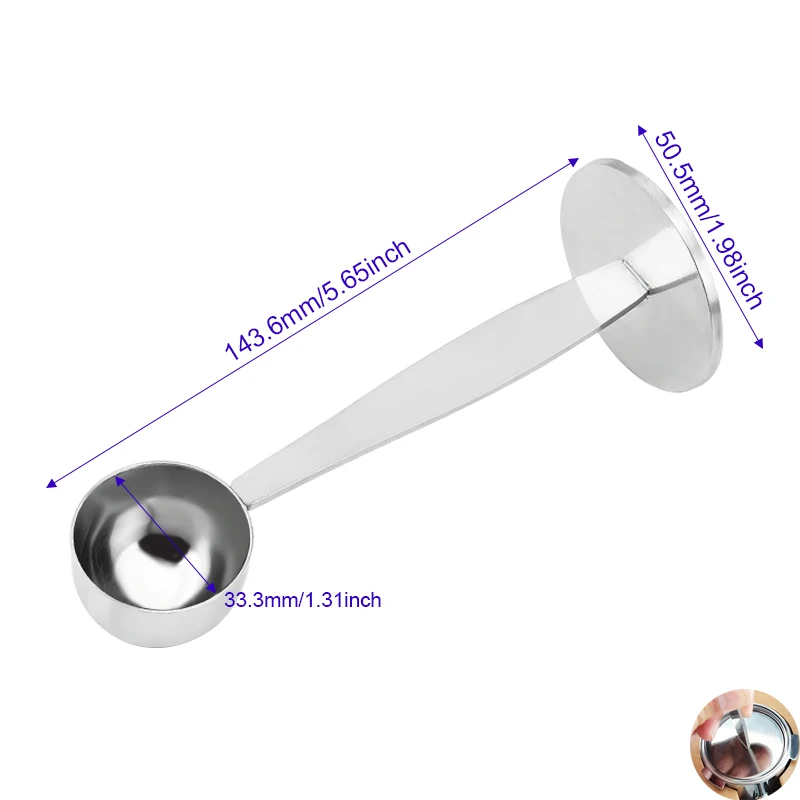 Stainless Steel 2 In 1 Coffee Scoop Stand Tamper Spoon Tools Portable