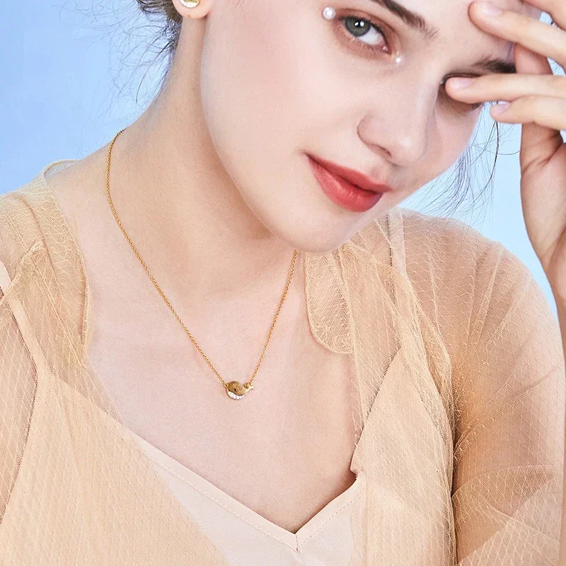 TONGZHE Necklace Fish Choker for Women Original 925 Sterling Silver Yellow Gold Chain Long Necklace Girls Jewelry Gifts