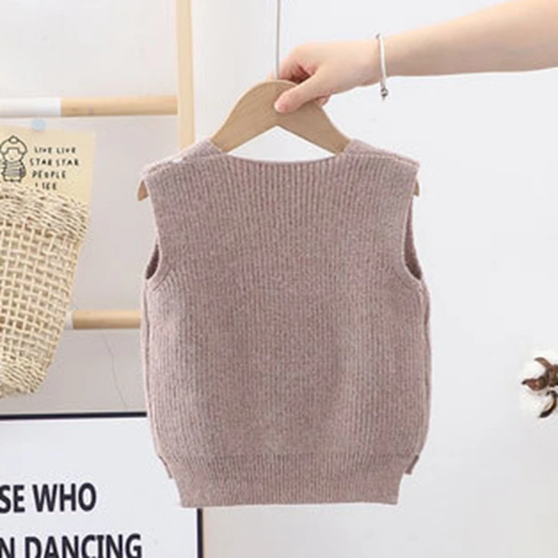 Baby Vest Boy Girls Sweater Tank V Neck Sleeveless Toddler Fashionable Outwear Autumn Jumper For Kids Knitted Cardigan Sweater