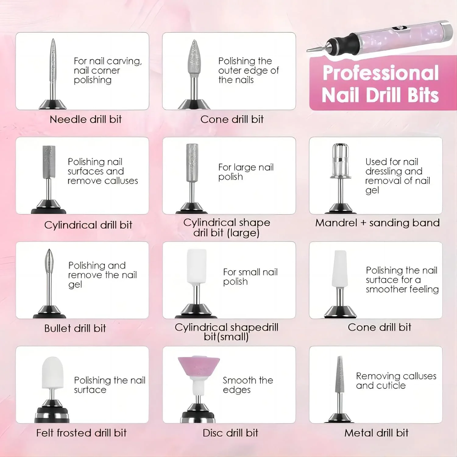 Electric Nail Drill Set Portable 4 Speeds Professional Manicure Pedicure Kit for Nail Salon Exfoliation Polishing Smooth Nails
