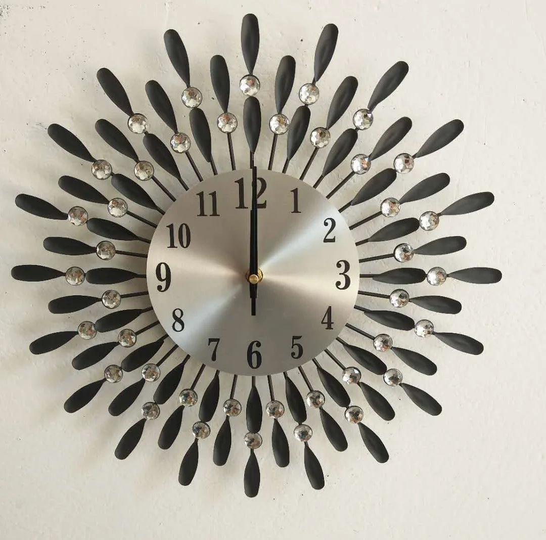 Wall Clock Mute Craft Light Metal Diamond-Embedded Starry Iron Clock 1  