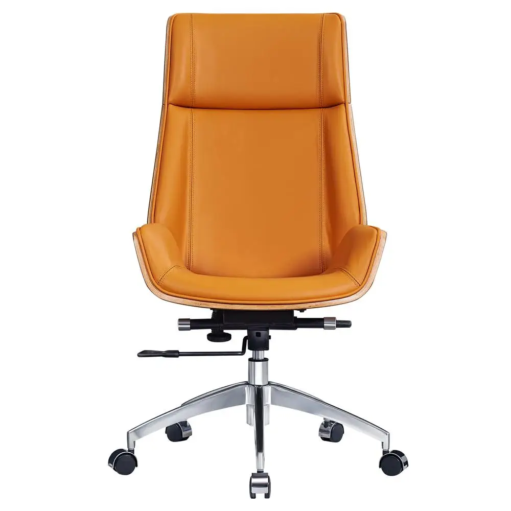 

US Stock Orange Aniline Leather Ergonomic Office Chair Armless Chair Desk Chair Walnut Wood