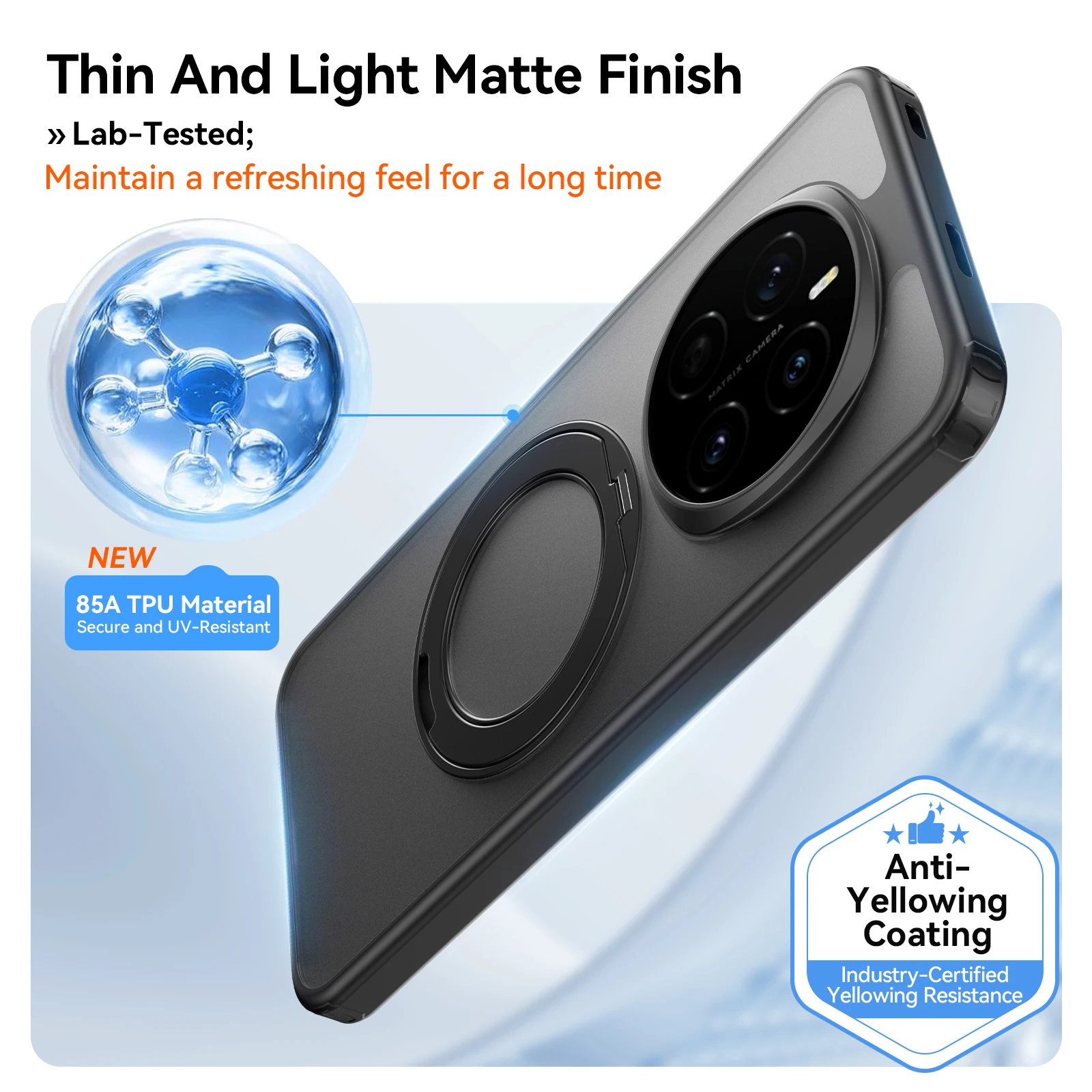360° Rotating Magnetic Metal Ring Stand Phone Case - Translucent Frosted Shockproof Cover