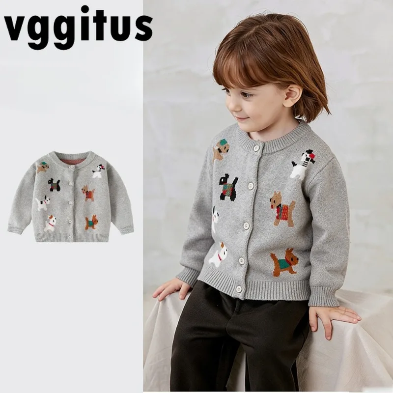 새로운 봄 가을 아동용 남아 여아 스웨터 강아지 프린트 니트 가디건 크루넥 니트웨어 용 긴팔 상의 데일리룩 B9277