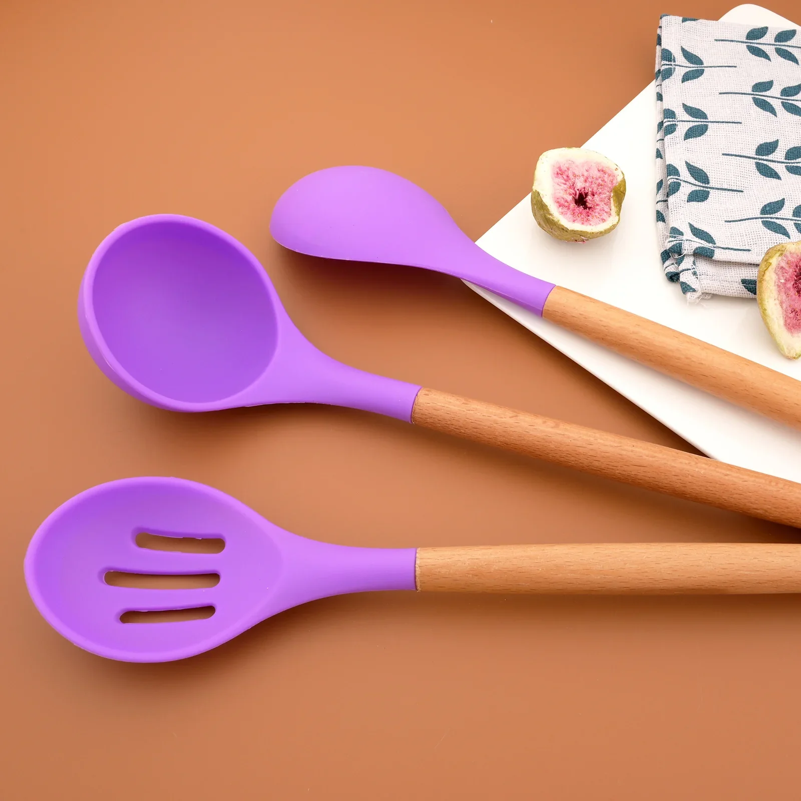 Purple Home Kitchen Silicone Cooking Utensils Set Non-stick Spatula Wooden Handle Heat Resistant Kitchenware Tools Accessories