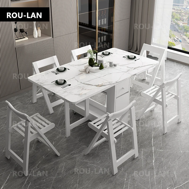 Fashion White Folding Dining Table Furniture Multifunctional Rectangle Movable Dining Table and Folding Chairs folding dining table