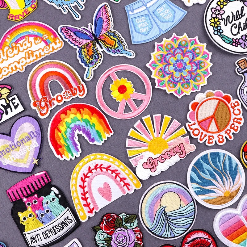 

Красочные радужные любовь мир утюгом патчи психоделический хиппи гриб Мандала вышивка нашивки на одежду