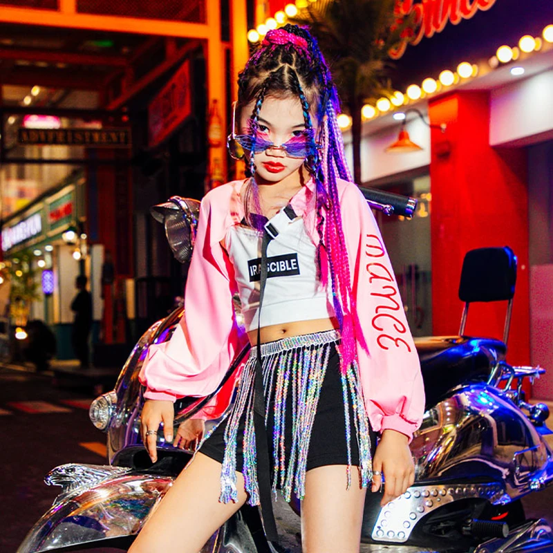 

Jazz Dancing Clothes For Girls Sequins Hip Hop Dance Costume Tops Shorts Streetwear Child Fashion Street Dance Outfit YS4286