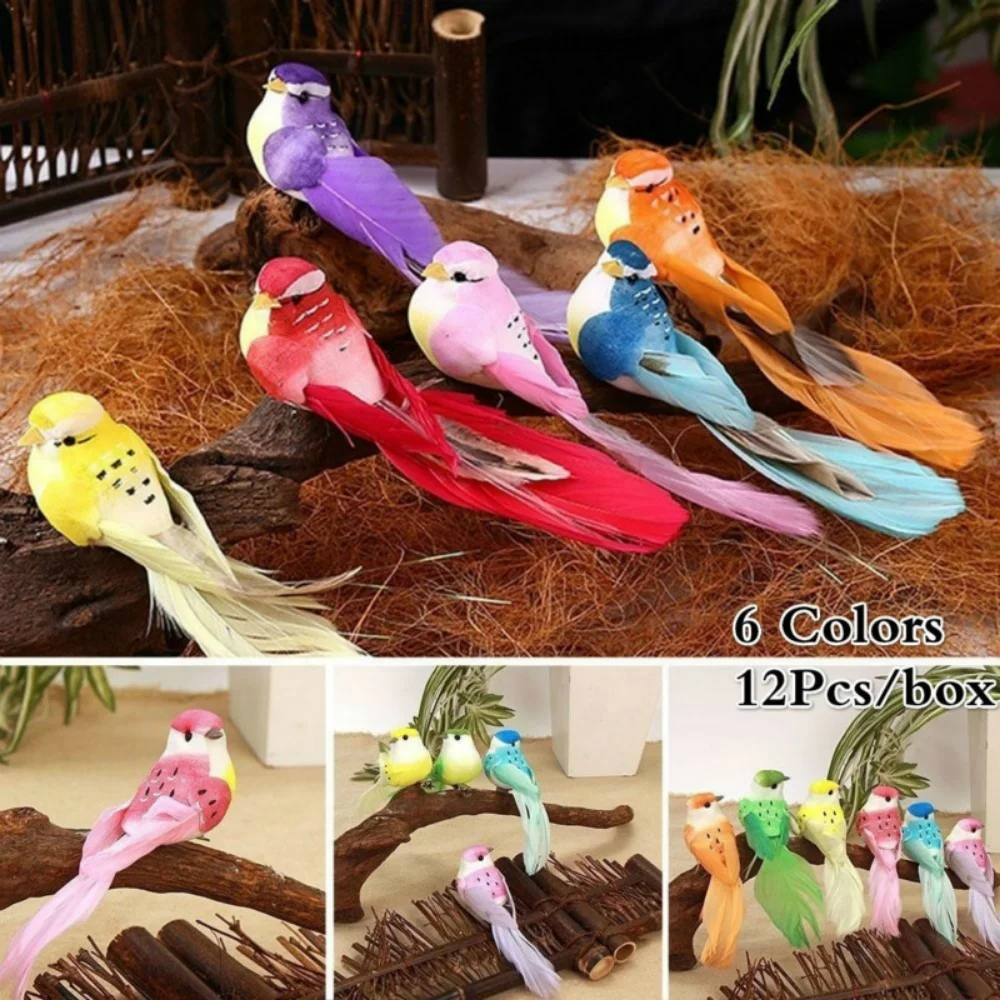 Simulation Artificial Bird Colorful Bubble Birds Home Outdoor Decor Ornament Decoration Yard Garden Accessories - 12 Pcs/box