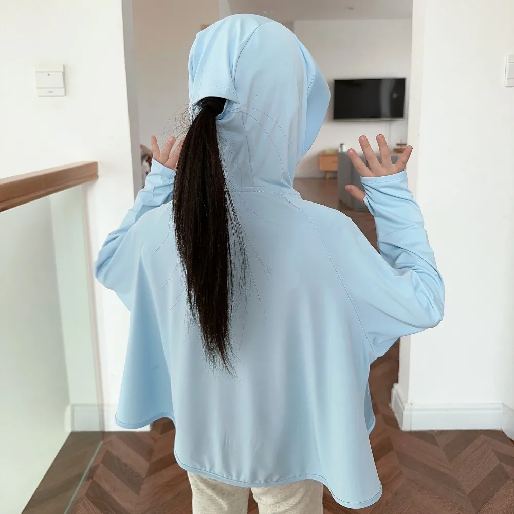 Hat Kids Sunscreen Hoodie with Mask Veil Thin Arm Sleeves Children Sun Protection Clothing Ice Silk Long Sleeve