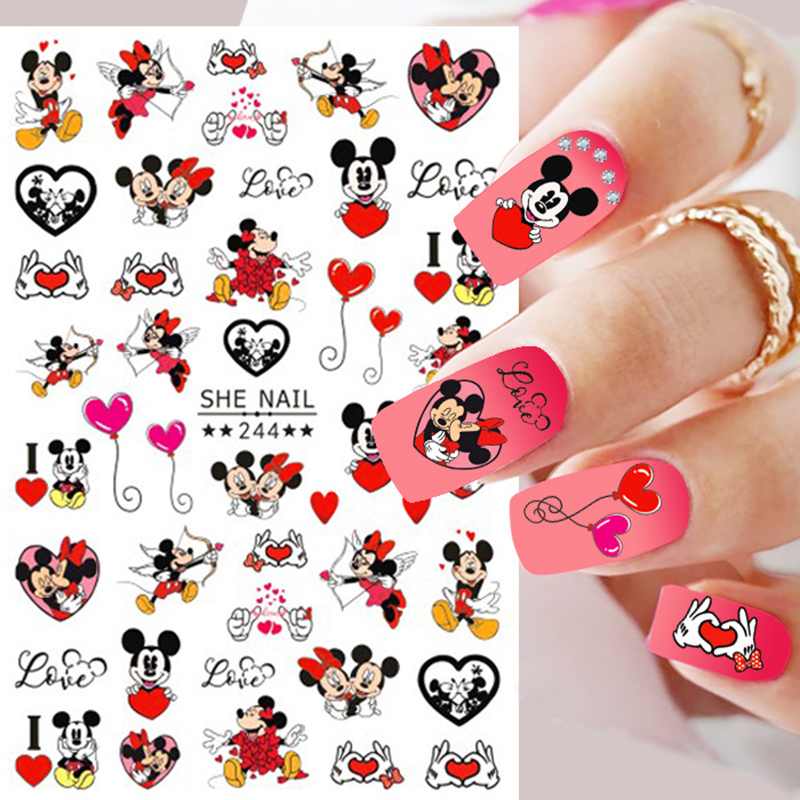 Disney Valentine's Day Nail Art Decoration Cartoon Mickey and Minnie 3D Adhesive Nail Stickers Nail Art Supplies Stitch Stickers