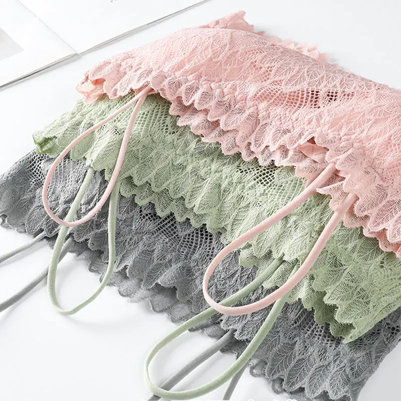 2021 Female Summer Crop Tank Top Women Fashion Deep V Lace Bras Embroidery Floral Tank Top Bra Wrapped Chest Camisole Padded Bra