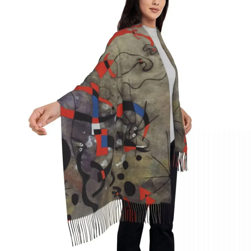 

The Escape Ladder Scarf For Women Fashion Winter Shawl Joan Miro Abstract Art Tassel Wraps