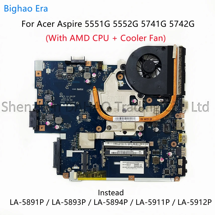 LA 5912P For Acer Aspire 5551G 5552G 5741G 5742G Motherboard + heatsink ...