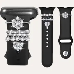 Sparkling Love Heart Rhinestone Ring Set for Smartwatch Wristbands (Silvery)