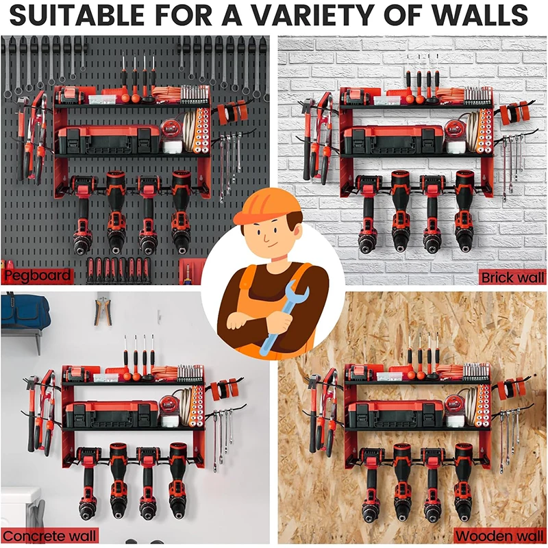 Tool Organizer Hand Power Tool Organizer Rack 3 Layers Floating Tool Shelf Cabinet Wall Electric Drill Holder Storage for Garage Workshop