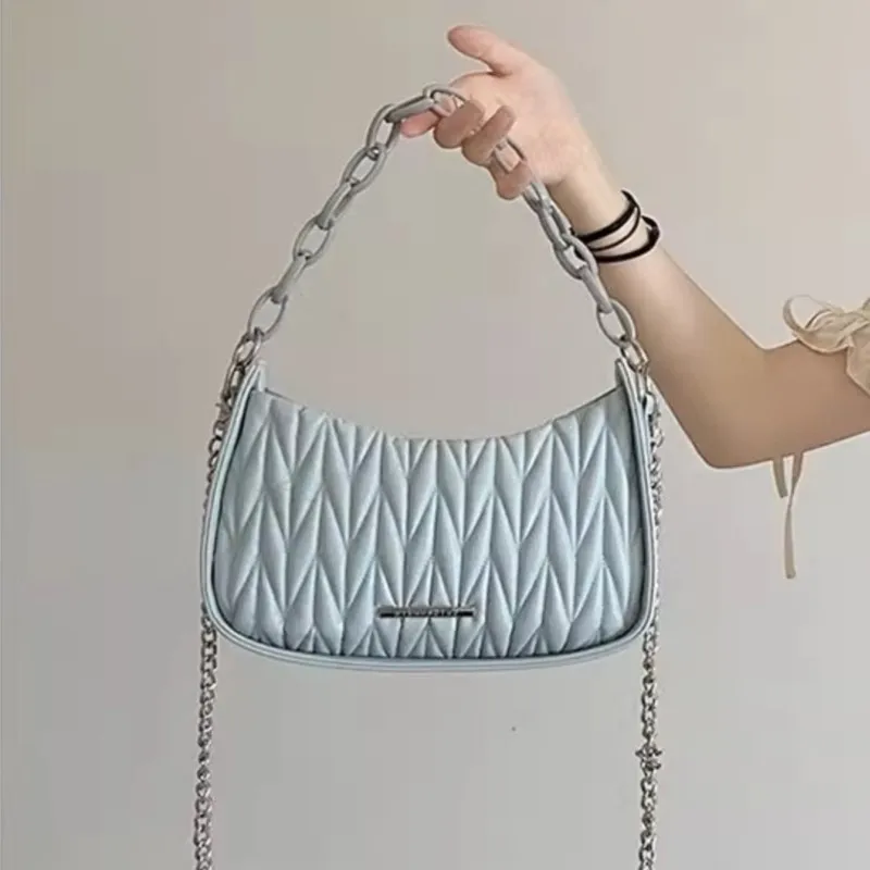 Sweet Crinkle Diamond Pattern Shoulder Bags Women Acrylic Chain Leather Large Capacity Crossbody Bag Ladies Fashion Sle Handbag