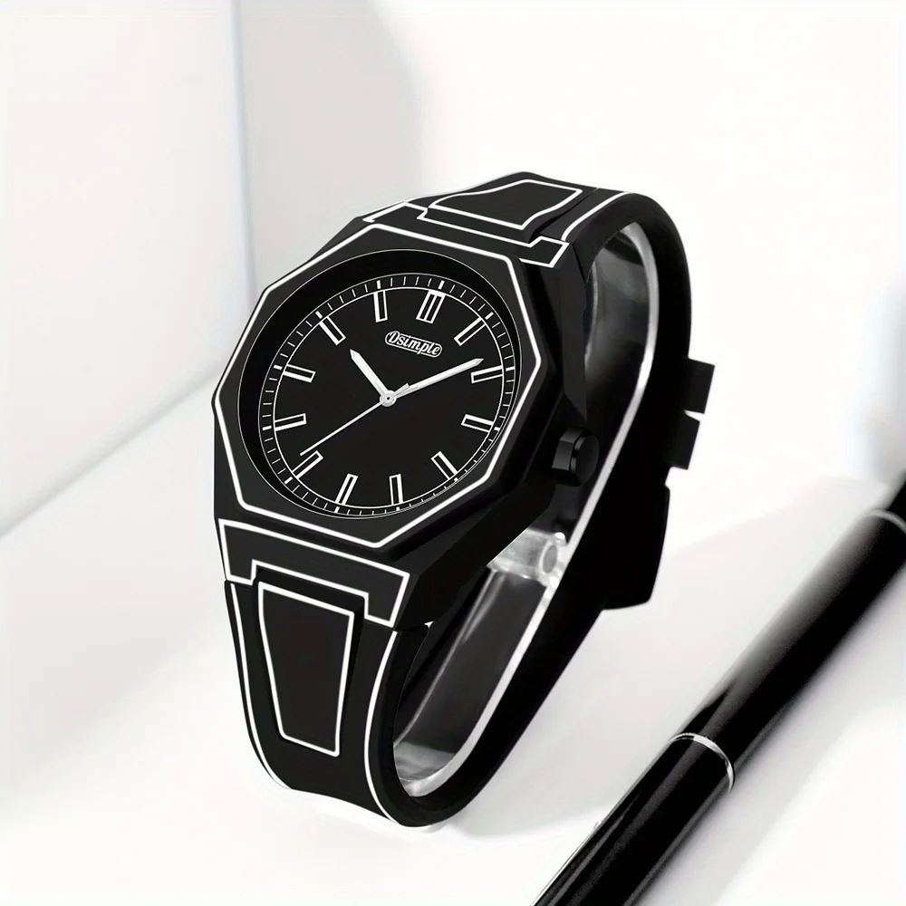 Fashionable Men's Simple Watch Date Function Preppy Style Quartz Wrist Watch - Silicone Strap,(Gift box does not include)