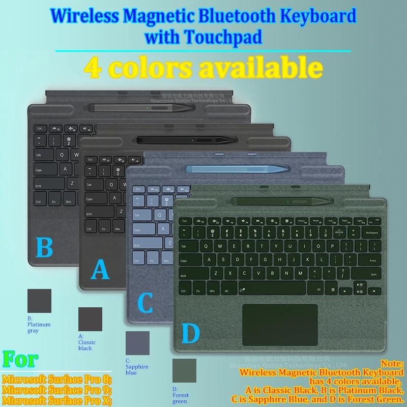 Wireless magnetic Bluetooth keyboard with backlit touchpad touchpad with stylus for Surface pro8 Surface pro9 and proX