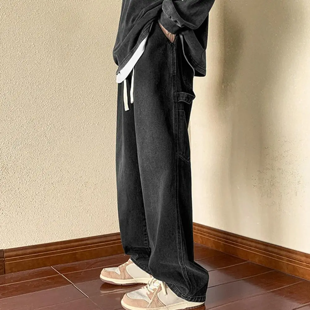 

Джинсы-карго мужские прямые, джинсовые брюки-карго с завязкой на талии, с несколькими карманами, с широкими штанинами, летняя уличная одежда