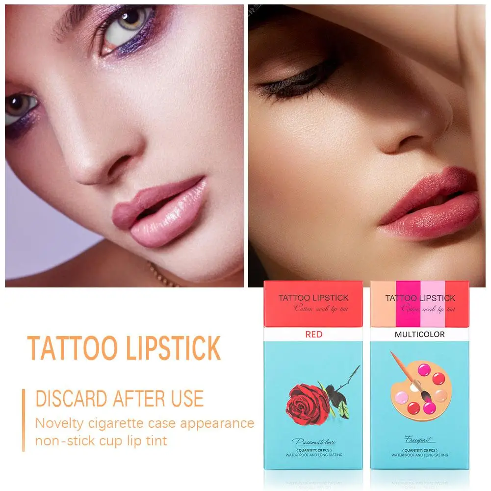 20cs/Set Liquid Lipstick Non-Stick Cigarette Tattoo Swab Cotton Makeup Waterproof Moisturizing Lip Gloss Portable Design Ko M6Y4