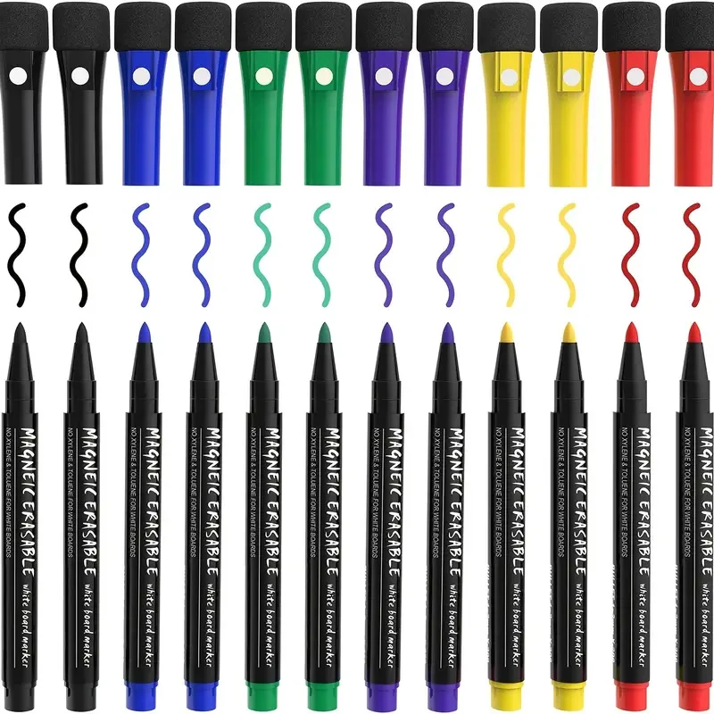 12pcs Magnetic Whiteboard Pens Markers With Eraser Markers For Home And Office Supplies Painting Brush white marker pens,marker pens,color marker pens,pen marker,paint marker pen,markers pen,marker pen,art marker pens,art markers,colored pens