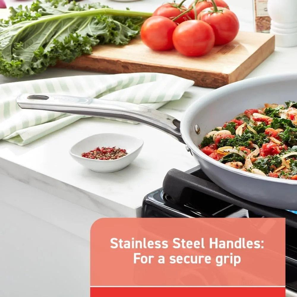 T-fal Fresh Gourmet Recycled Ceramic Non Stick Cookware Set 12 Piece, Oven Broiler Safe 500F, Lid Safe 350F, Kitchen Cooking Set