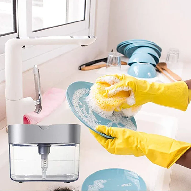 Automatic Liquid Soap Dispensers Soap Box Sponge Kitchen Dishwasher Manual Press Detergent Container Organizer Kitchen Gadgets soap dispenser