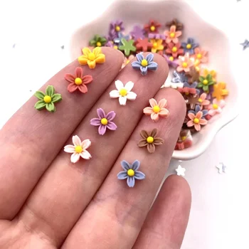 100Pcs 8mm Resin 3D Colorful Mini Flower Gems Flatback Figurines Scrapbook Wedding Applique Nail Art Decor Crafts OL560