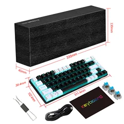 Compact Ergonomic RGB Mechanical Keyboard - Hot Swappable Blue Switches with LED Backlighting - Blue switch (White Black)