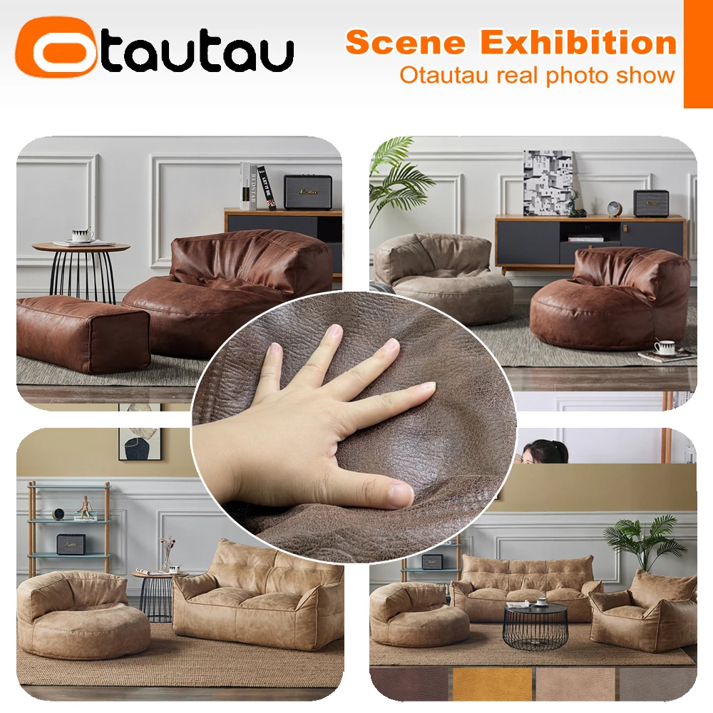 OTAUTAU Single Sofa Cover Faux Suede Leather Lazy Bean Bag Sac Pouf Chair No Filler Beanbag Corner Seat Recliner Couch SF004 4