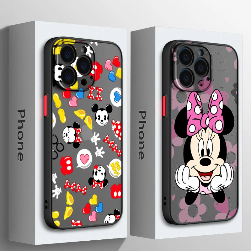 

Cute Minnie Anime For Apple iPhone 15 14 13 12 11 Mini Pro Max 8 7 6S 6 XR X XS Plus Frosted Translucent Phone Case Cover