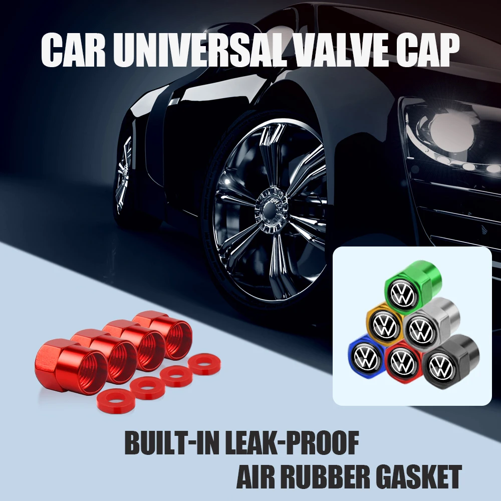 Tire Valve Caps 4pcs for Volkwagen VW R-line GTI UPi Golf Passat Jetta Touran CADDY