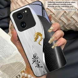 Elegant Black Tempered Glass Phone Case with Traditional Dragon Totem Design - Redmi K60 Ultra (BLH - BLH2601311)