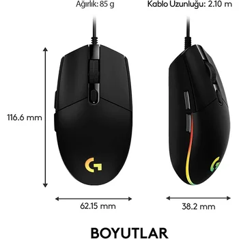 Logitech G102 Mouse USB Wired Gaming Mouse 8000 DPI Rainbow Optical Effect Screen For PC/Mac Computer and Laptop 6