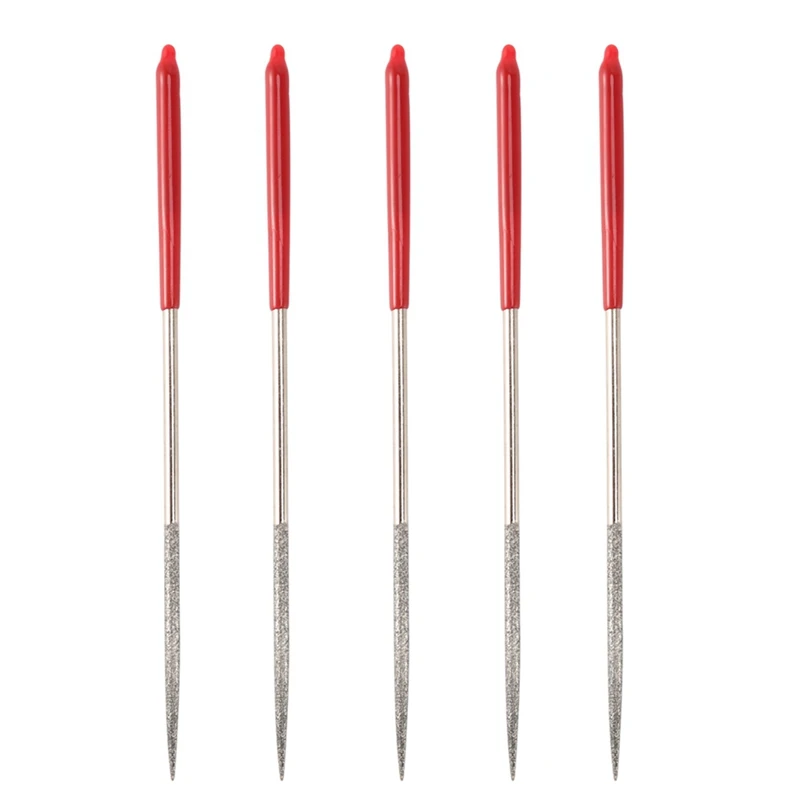 

5X Lapidary Round Rat Tail Diamond Files 3Mm X 140Mm Silver Tone Red